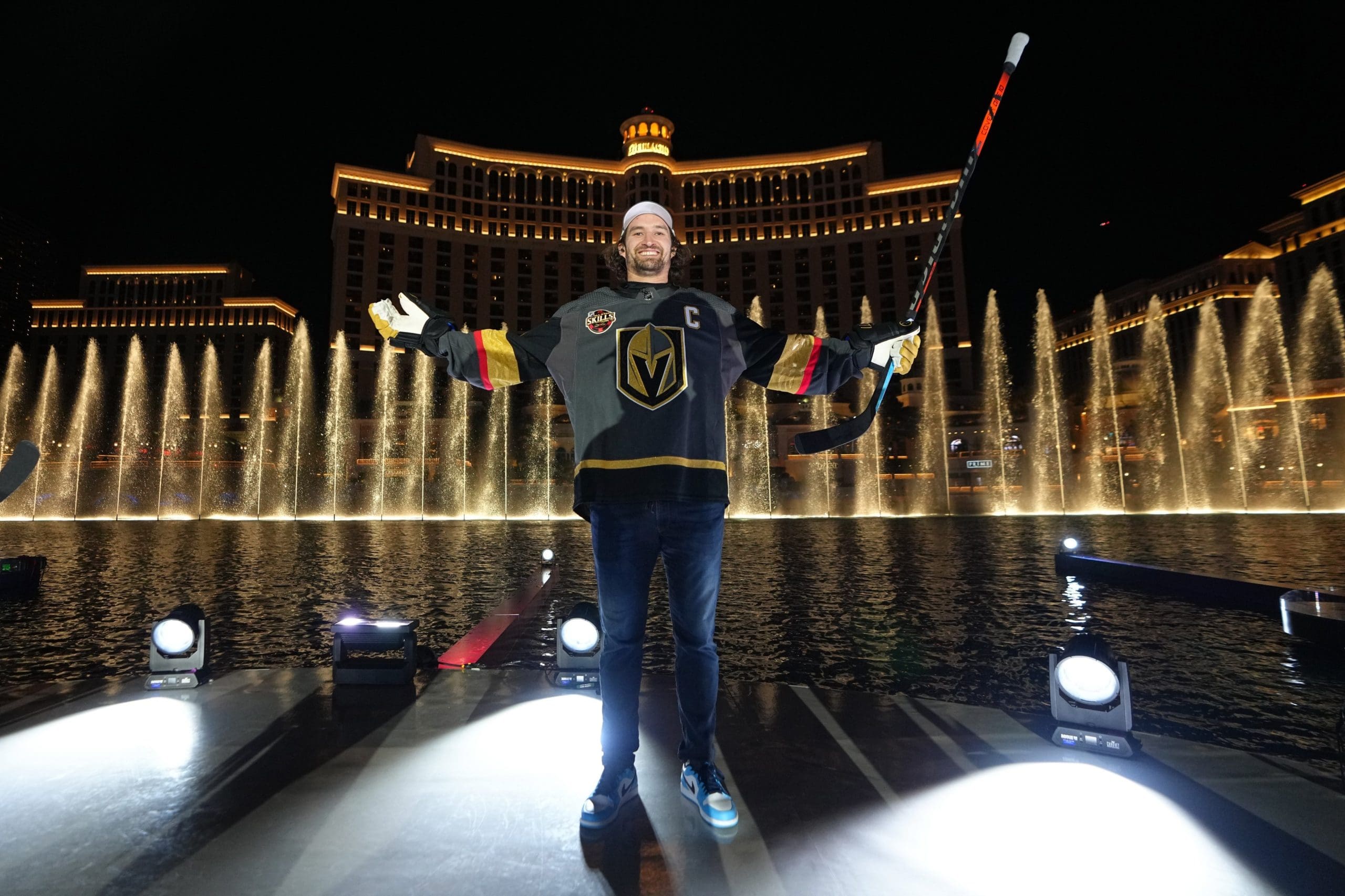 WATCH Mark Stone Competes in Bellagio Fountain Faceoff