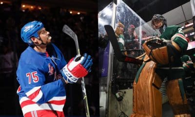Ryan Reaves and Marc-Andre Fleury (Photos- Minnesota Wild and New York Rangers via Twitter)