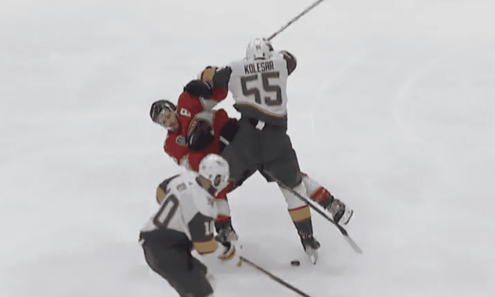 Keegan Kolesar hits Matthew Tkachuk, Stanley Cup Final, Vegas Golden Knights