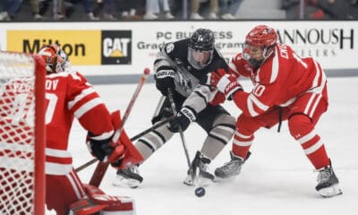 Providence Friars forward Trevor Connelly scores against Boston University Terriers goaltender Mikhail Yegorov on 2/14/2025 (Photo/Screenshot- Providence Friars Hockey via Instagram)