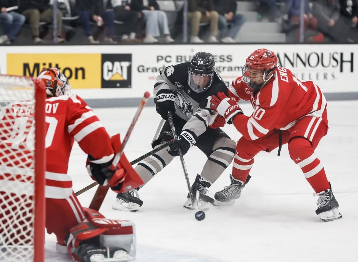Providence Friars forward Trevor Connelly scores against Boston University Terriers goaltender Mikhail Yegorov on 2/14/2025 (Photo/Screenshot- Providence Friars Hockey via Instagram)