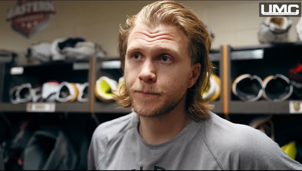Vegas Golden Knights forward William Karlsson meets with the media 4/24/2025 (Photo/Screenshot- Vegas Golden Knights via Twitter)