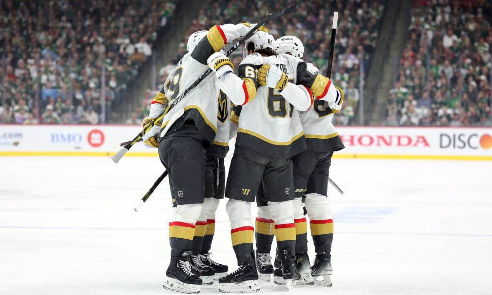 The Vegas Golden Knights celebrate after scoring 4/26/2025 (Photo/Screenshot- Vegas Golden Knights via Twitter)