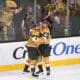 Mark Stone and Jack Eichel celebrate after scoring 12/13/2023 (Photo/Screenshot- Vegas Golden Knights via Twitter)