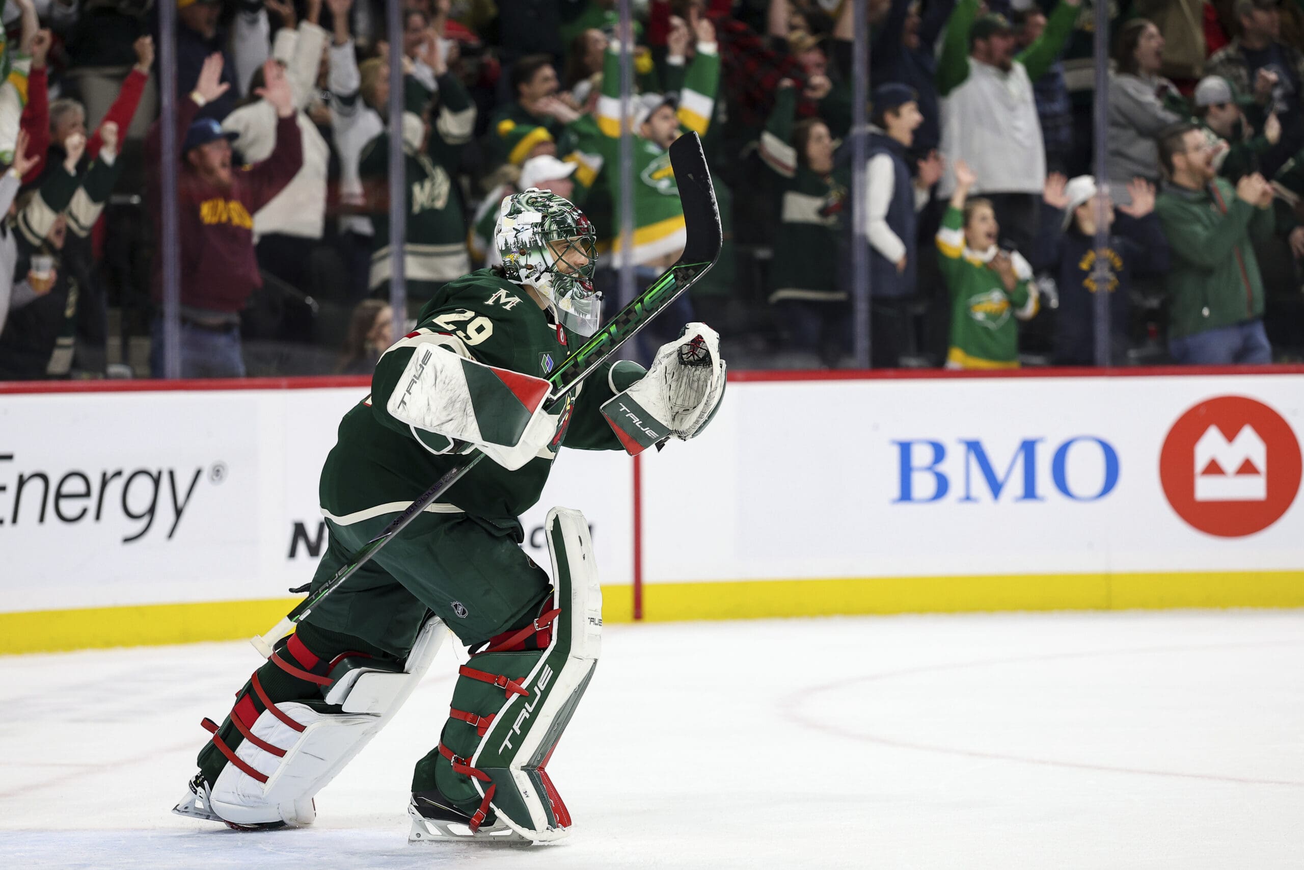 Marc-André Fleury celebrates his final regular season win 4/15/2025 (Photo/Screenshot- Sportsnet via Twitter)
