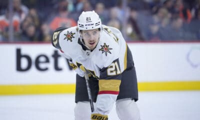 Vegas Golden Knights' Brett Howden plays during an NHL hockey game, Saturday, Nov. 18, 2023, in Philadelphia. (AP Photo/Matt Slocum)