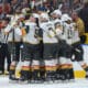The Vegas Golden Knights celebrate their Game 3 win against the Edmonton Oilers 5/10/2025 (Photo/Screenshot- NHL via Twitter)