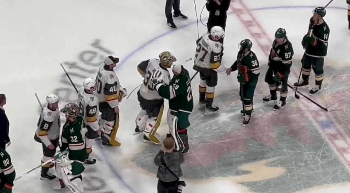Marc-André Fleury goes through the handshake line 5/1/2025 (Photo/Screenshot- Vince Sapienza via Twitter)