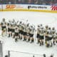 The Vegas Golden Knights congratulate goaltender Adin Hill following their Game 3 win over the Edmonton Oilers 5/10/2025 (Photo/Screenshot- NHL via Twitter)