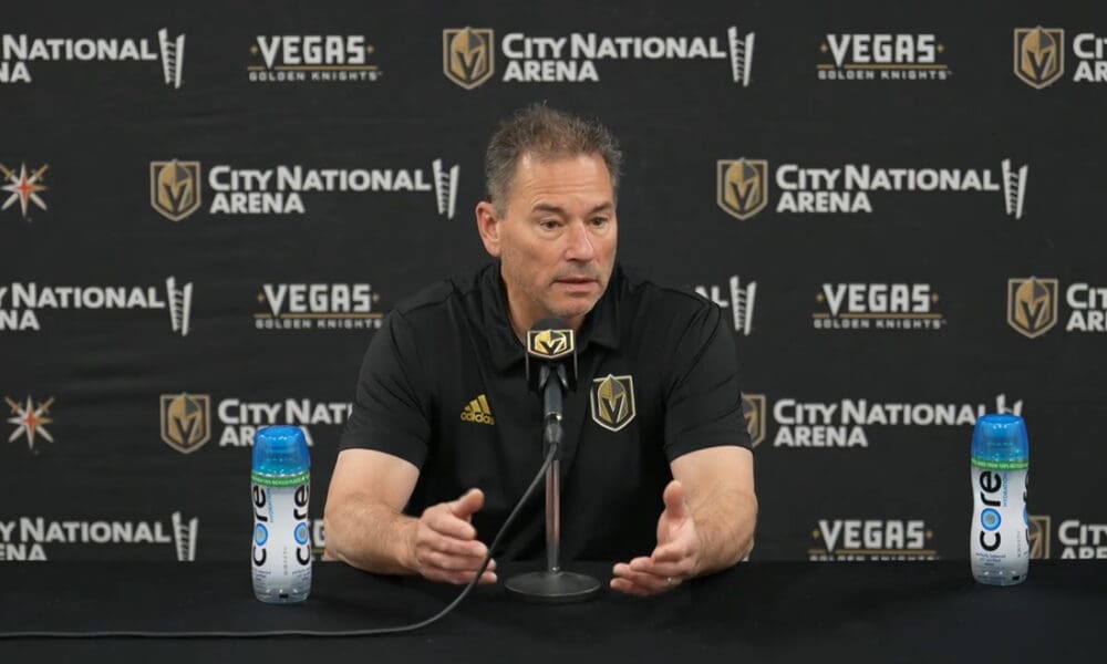 Vegas Golden Knights head coach Bruce Cassidy meets with the media for his end of the year press conference 5/17/2025 (Photo/Screenshot- Vegas Golden Knights via Twitter)
