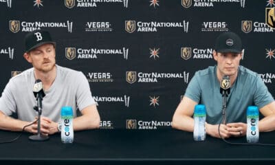 Jack Eichel and Brayden McNabb meet with the media for exit interviews 5/16/2025 (Photo/Screenshot- Vegas Golden Knights via Twitter)