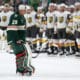 Marc-André Fleury goes through the handshake line after the Vegas Golden Knights eliminated the Minnesota Wild 5/1/2025 (Photo/Screenshot- Barstool Sports via Twitter)