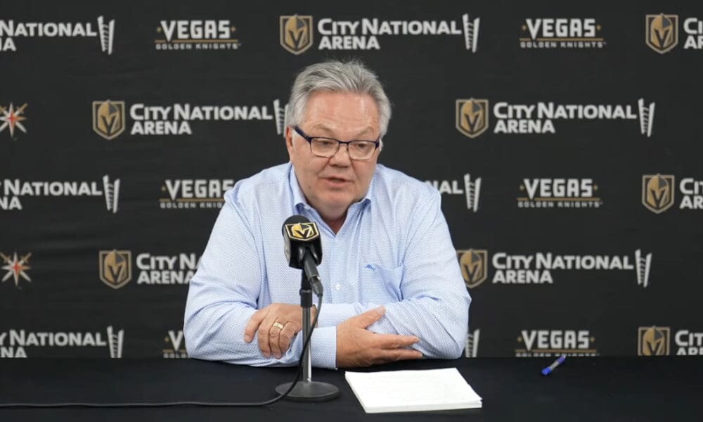 Vegas Golden Knights general manager Kelly McCrimmon meets with the media for his end of the year press conference 5/17/2025 (Photo/Screenshot- Vegas Golden Knights via Twitter)