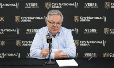 Vegas Golden Knights general manager Kelly McCrimmon meets with the media for his end of the year press conference 5/17/2025 (Photo/Screenshot- Vegas Golden Knights via Twitter)