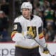 ST. PAUL, MN - APRIL 26: Vegas Golden Knights defenseman Brayden McNabb (3) looks on during the overtime period of Game Four of the First Round of the 2025 Stanley Cup Playoffs between the Vegas Golden Knights and Minnesota Wild on April 26th, 2025, at the Xcel Energy Center in St. Paul, MN. (Photo by Bailey Hillesheim/Icon Sportswire)