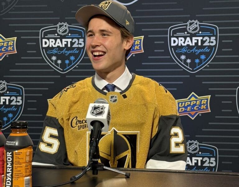 Vegas Golden Knights draft pick Jakob Ihs-Wozniak meets with the media 6/28/2025 (Photo/Screenshot- Vegas Golden Knights via Twitter)