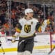 PHILADELPHIA, PA - NOVEMBER 25: Vegas Golden Knights center Jack Eichel (9) celebrates his goal during the game between the Philadelphia Flyers and the Vegas Golden Knights on November 25, 2024 at the Wells Fargo Center in Philadelphia, PA. (Photo by Terence Lewis/Icon Sportswire)