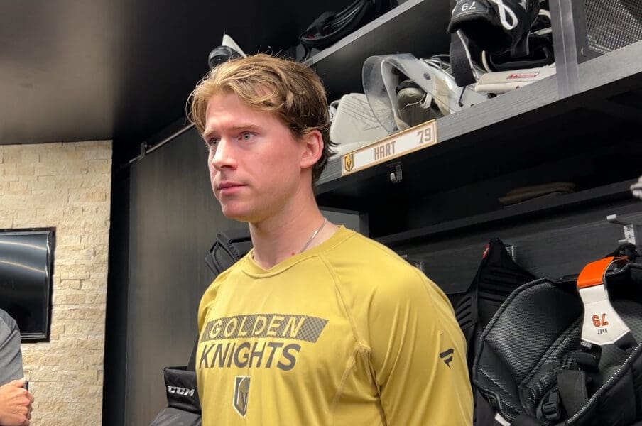 Vegas Golden Knight Carter Hart meets with the media