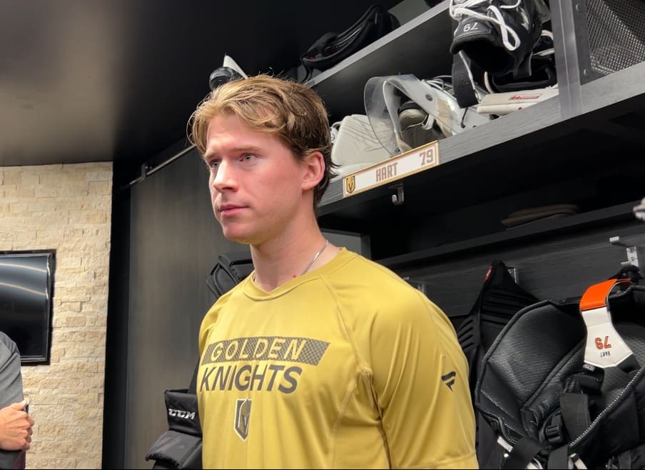 Vegas Golden Knight Carter Hart meets with the media