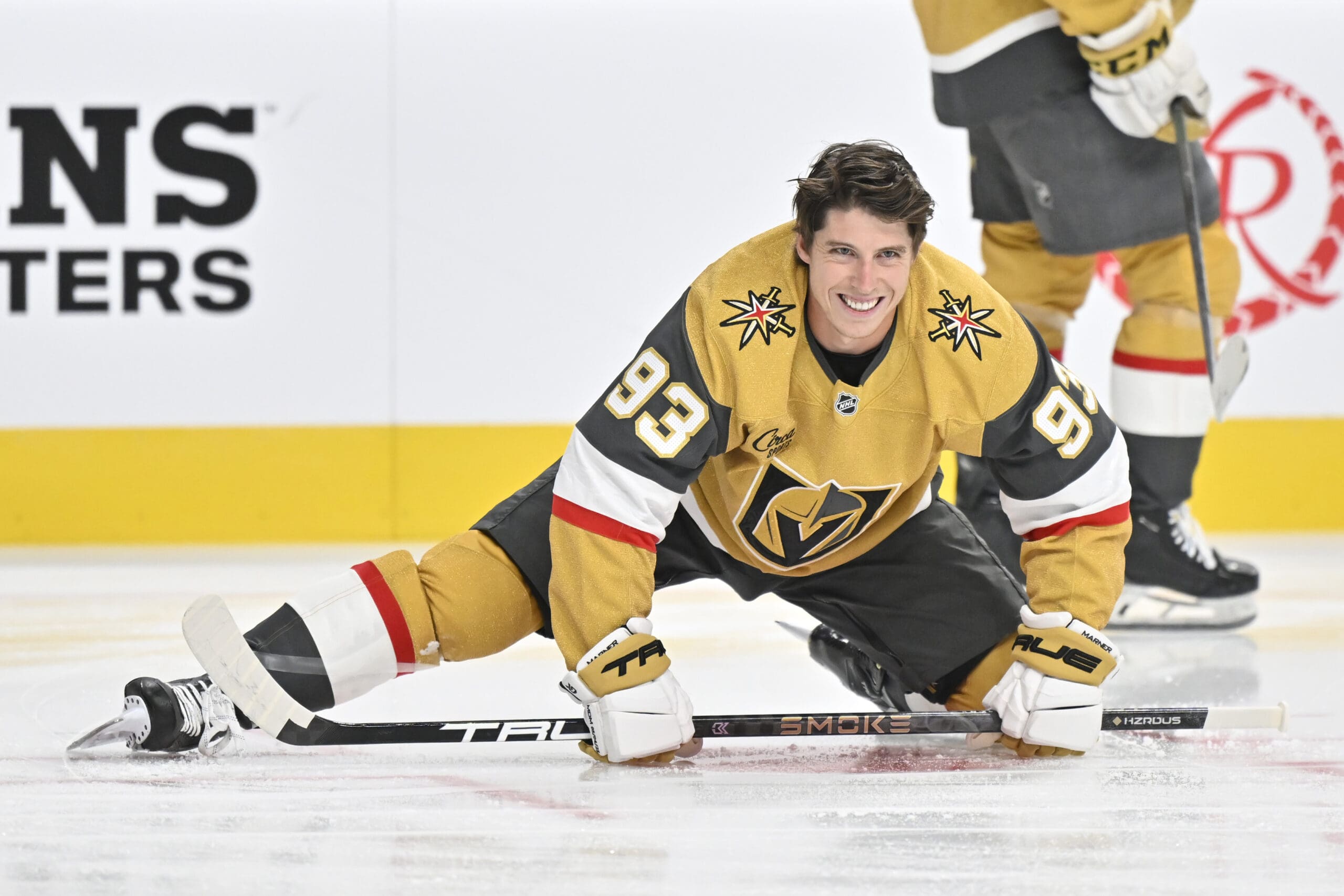 Mitch Marner takes warmups for the first time with the Vegas Golden Knights 9/25/2025 (Photo/Screenshot- NHL via Twitter)