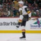 ST. PAUL, MN - MARCH 25: Vegas Golden Knights center Jack Eichel (9) celebrates scoring his second goal of the game during the third period of the NHL game between the Vegas Golden Knights and Minnesota Wild on March 25th, 2025, at the Xcel Energy Center in St. Paul, MN. (Photo by Bailey Hillesheim/Icon Sportswire)