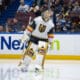 VANCOUVER, BC - APRIL 06: Vegas Golden Knights goaltender Adin Hill (33) waits for a face off during the third period of an NHL game between the Vegas Golden Knights and the Vancouver Canucks on Sunday, April 6, 2025 at Rogers Arena in Vancouver, B.C. (Photo by Ethan Cairns/Icon Sportswire)