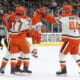 Frank Vatrano celebrates after scoring against the Vegas Golden Knights 11/8/2025 (Photo/Screenshot- Anaheim Ducks via Twitter)
