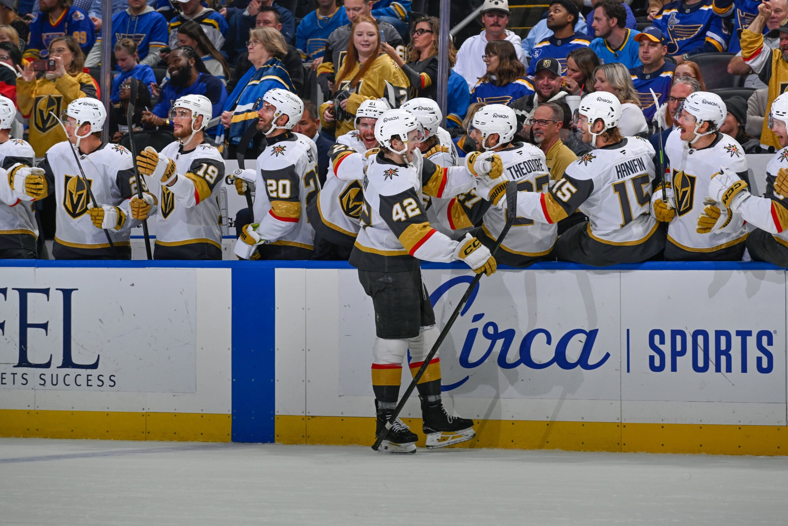 Vegas Golden Knights forward Braedan Bowman celebrates scoring his first NHL goal 11/15/2025 (Photo/Screenshot- Vegas Golden Knights via Twitter)