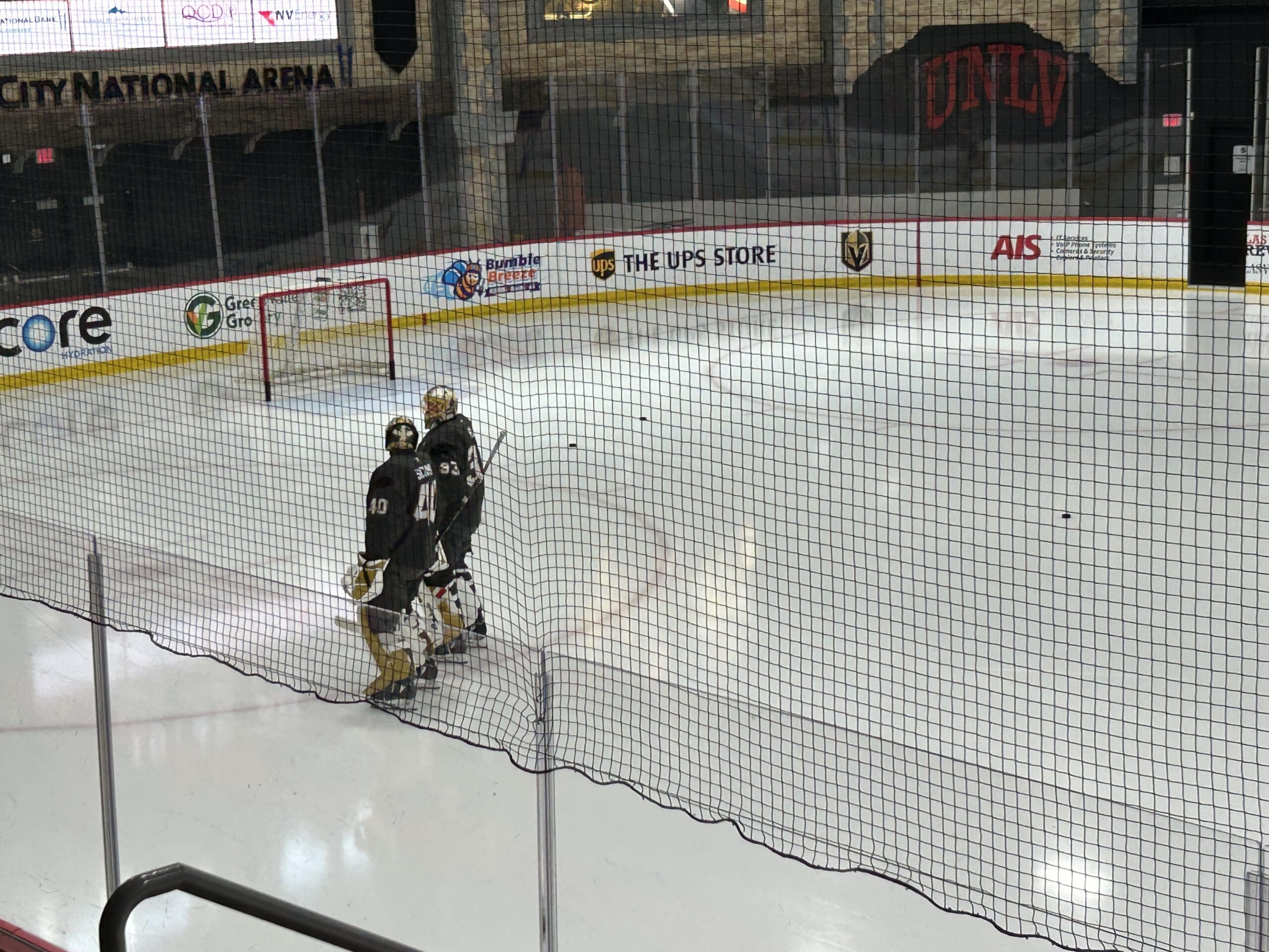 Vegas Golden Knights goaltenders Adin Hill and Akira Schmid