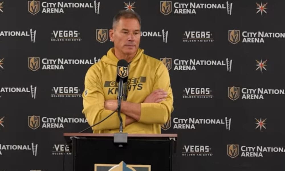 Vegas Golden Knights head coach Bruce Cassidy meets with the media after morning skate 11/29/2025 (Photo/Screenshot- Vegas Golden Knights via Twitter)