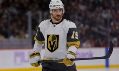 SAINT PAUL, MN - NOVEMBER 16: Vegas Golden Knights right wing Reilly Smith (19) looks on during the third period of an NHL game between the Vegas Golden Knights and Minnesota Wild on November 16th, 2025, at the Grand Casino Arena in St. Paul, MN. (Photo by Bailey Hillesheim/Icon Sportswire)