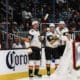 SAN JOSE, CA - OCTOBER 09: Vegas Golden Knights right wing Pavel Dorofeyev (16) celebrates with teammates after scoring the second goal in the second period during a NHL game between the Vegas Golden Knights and the San Jose Sharks on October 09, 2025 at SAP Center in San Jose, CA. (Photo by Trinity Machan/Icon Sportswire)